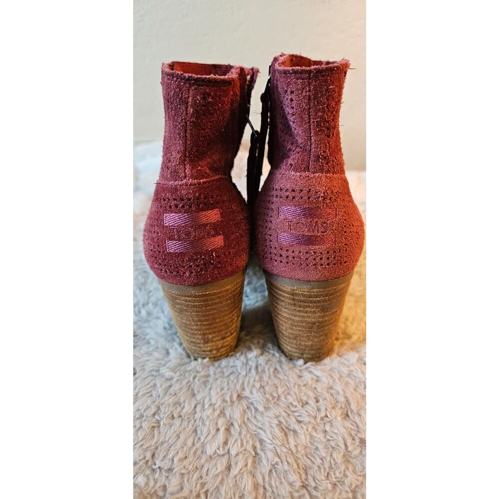 Toms Women's Majorca Peep Toe Zip-Up Booties Wine‎ Burgundy Size 8.5 - Picture 4 of 6